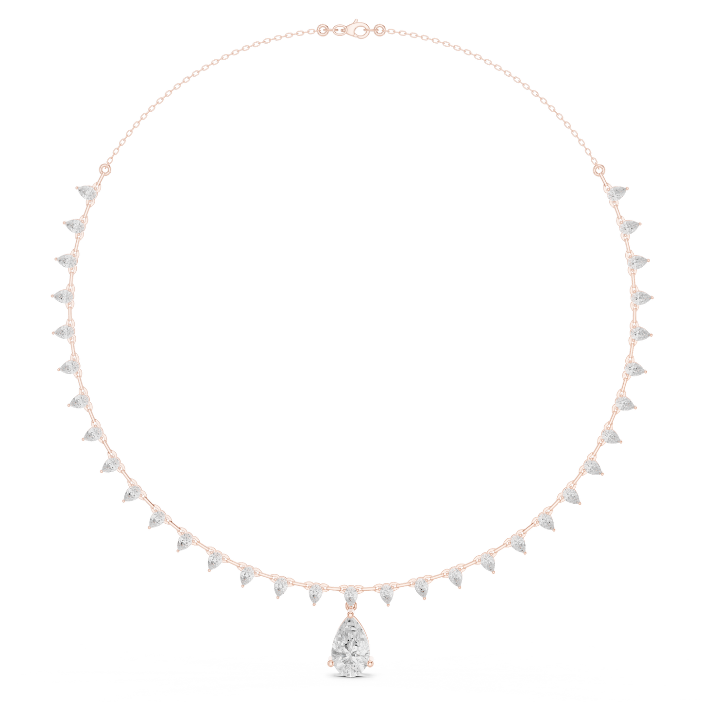 9.02ctw Solid Gold Pear Cut Diamond Drop Fringe Necklace | Luxury Teardrop Choker