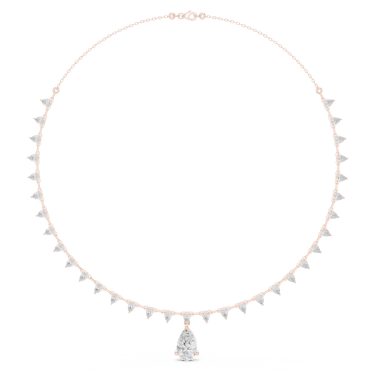 9.02ctw Solid Gold Pear Cut Diamond Drop Fringe Necklace | Luxury Teardrop Choker