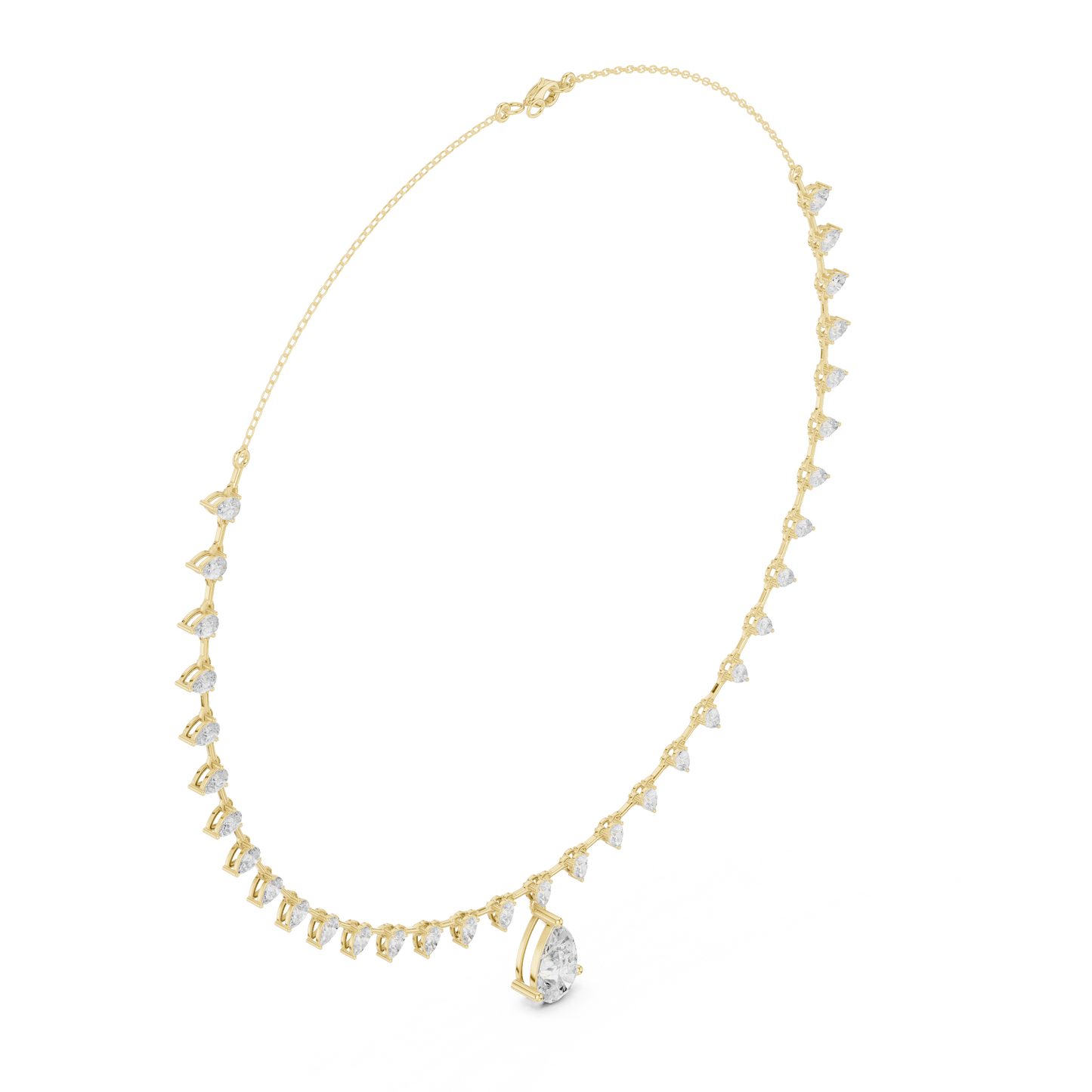 9.02ctw Solid Gold Pear Cut Diamond Drop Fringe Necklace | Luxury Teardrop Choker
