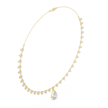 9.02ctw Solid Gold Pear Cut Diamond Drop Fringe Necklace | Luxury Teardrop Choker