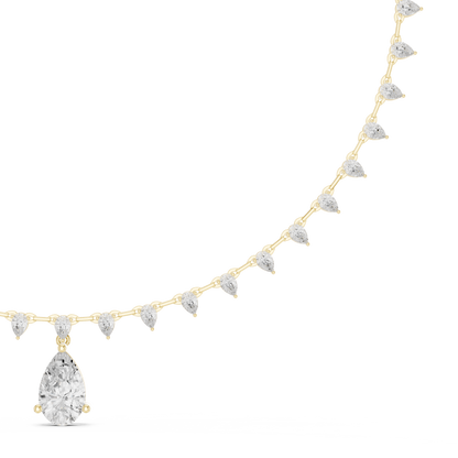 9.02ctw Solid Gold Pear Cut Diamond Drop Fringe Necklace | Luxury Teardrop Choker