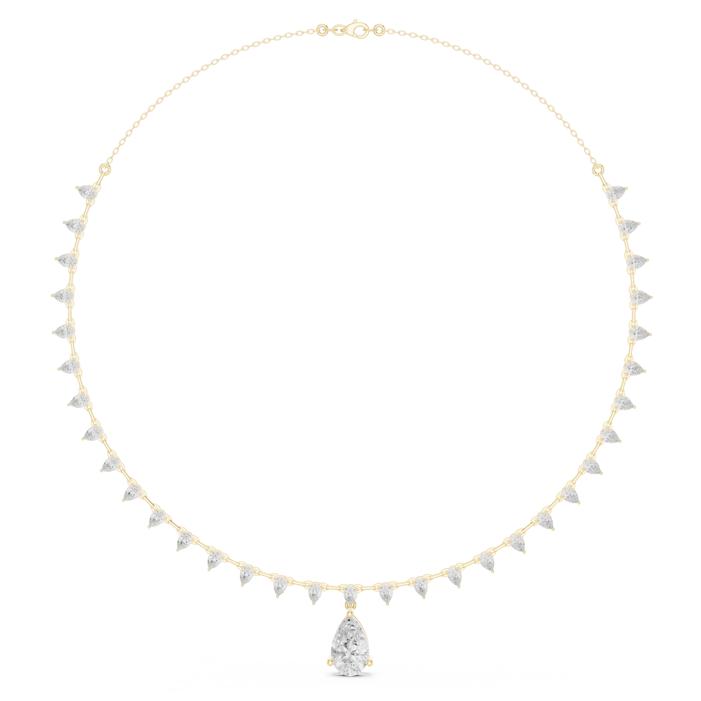 9.02ctw Solid Gold Pear Cut Diamond Drop Fringe Necklace | Luxury Teardrop Choker