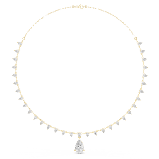 9.02ctw Solid Gold Pear Cut Diamond Drop Fringe Necklace | Luxury Teardrop Choker