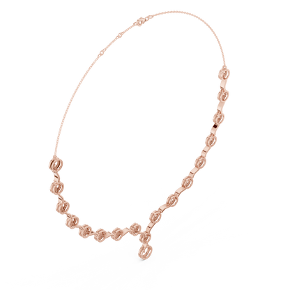 1.47 Carat Solid Gold Interlocking Circle Wave Halo Y-Necklace with Drop