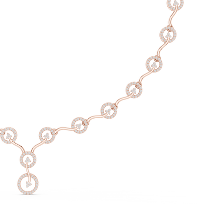 1.47 Carat Solid Gold Interlocking Circle Wave Halo Y-Necklace with Drop