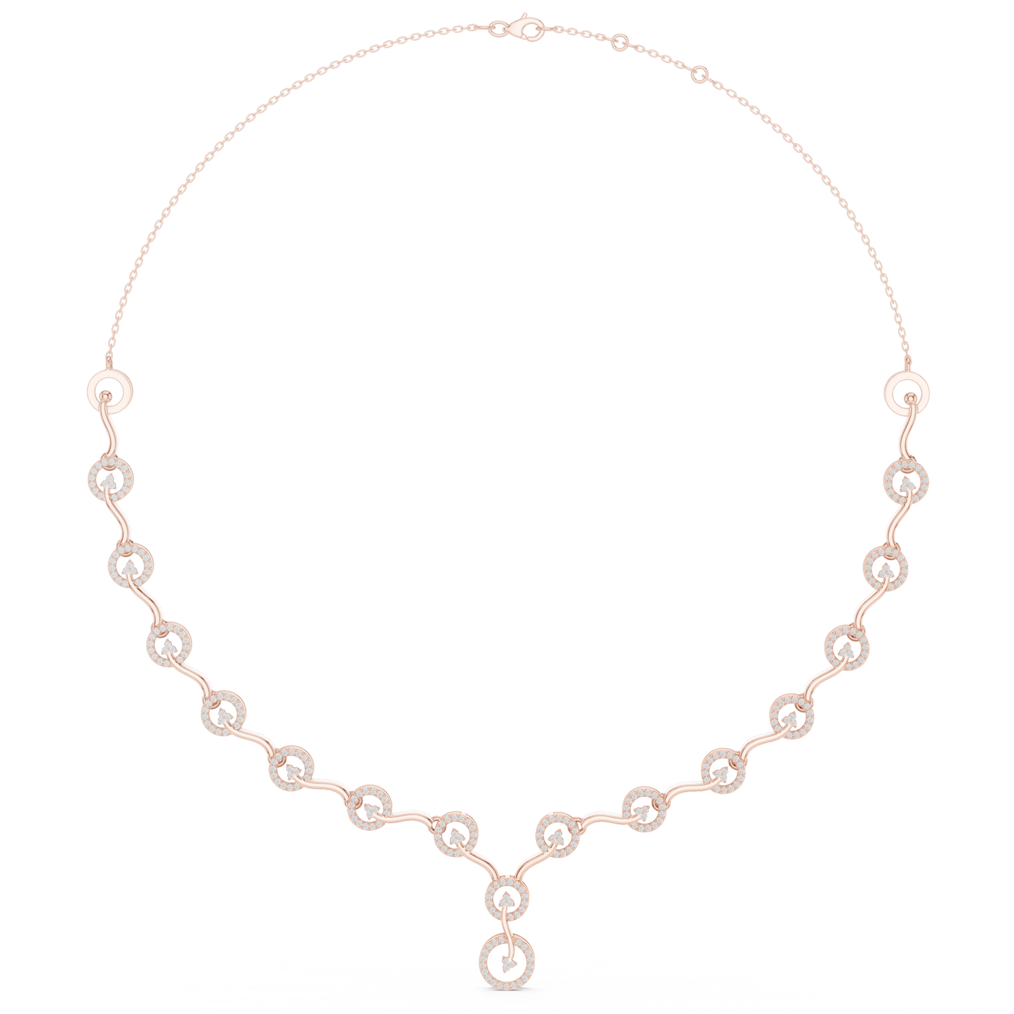 1.47 Carat Solid Gold Interlocking Circle Wave Halo Y-Necklace with Drop