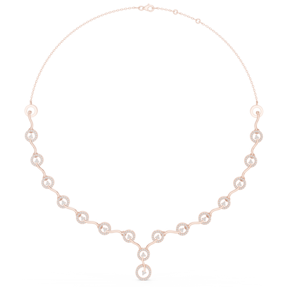 1.47 Carat Solid Gold Interlocking Circle Wave Halo Y-Necklace with Drop