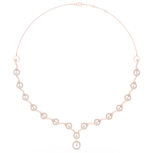 1.47ctw Solid Gold Interlocking Circle Wave Halo Y-Necklace with Drop