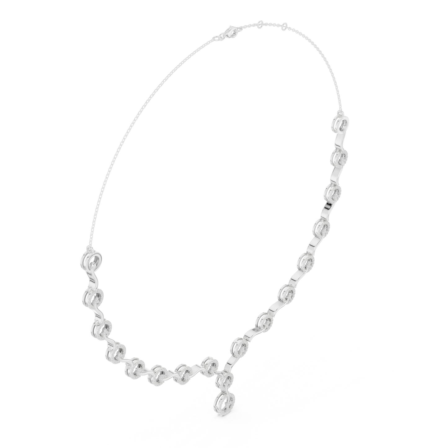 1.47 Carat Solid Gold Interlocking Circle Wave Halo Y-Necklace with Drop