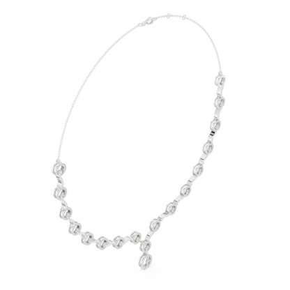 1.47 Carat Solid Gold Interlocking Circle Wave Halo Y-Necklace with Drop