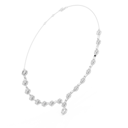 1.47 Carat Solid Gold Interlocking Circle Wave Halo Y-Necklace with Drop