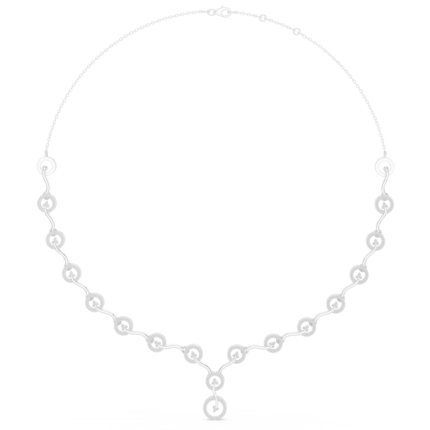 1.47 Carat Solid Gold Interlocking Circle Wave Halo Y-Necklace with Drop
