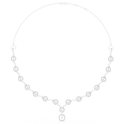 1.47 Carat Solid Gold Interlocking Circle Wave Halo Y-Necklace with Drop