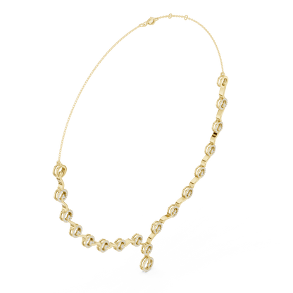 1.47 Carat Solid Gold Interlocking Circle Wave Halo Y-Necklace with Drop
