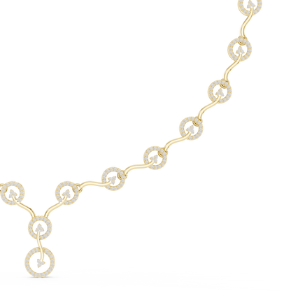 1.47 Carat Solid Gold Interlocking Circle Wave Halo Y-Necklace with Drop