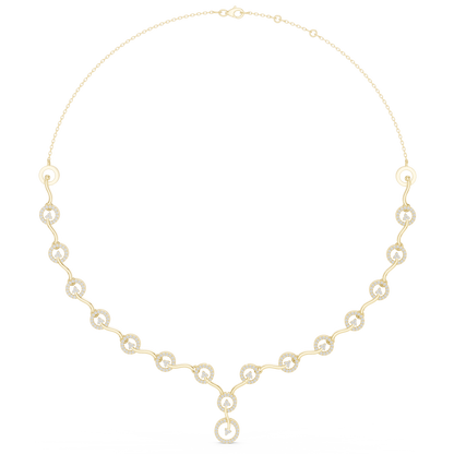 1.47 Carat Solid Gold Interlocking Circle Wave Halo Y-Necklace with Drop