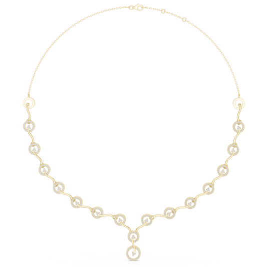 1.47ctw Solid Gold Interlocking Circle Wave Halo Y-Necklace with Drop