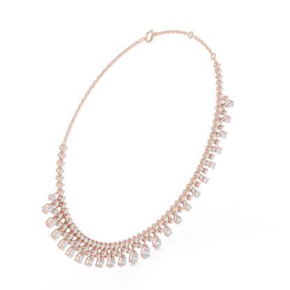 13.54ctw Solid Gold Pear Cut Diamond Fringe Necklace | Luxury Chandelier Choker