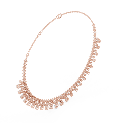 13.54ctw Solid Gold Pear Cut Diamond Fringe Necklace | Luxury Chandelier Choker