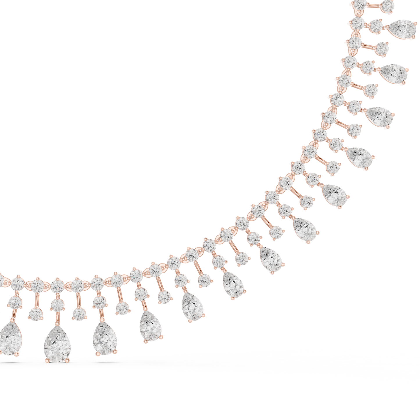 13.54ctw Solid Gold Pear Cut Diamond Fringe Necklace | Luxury Chandelier Choker