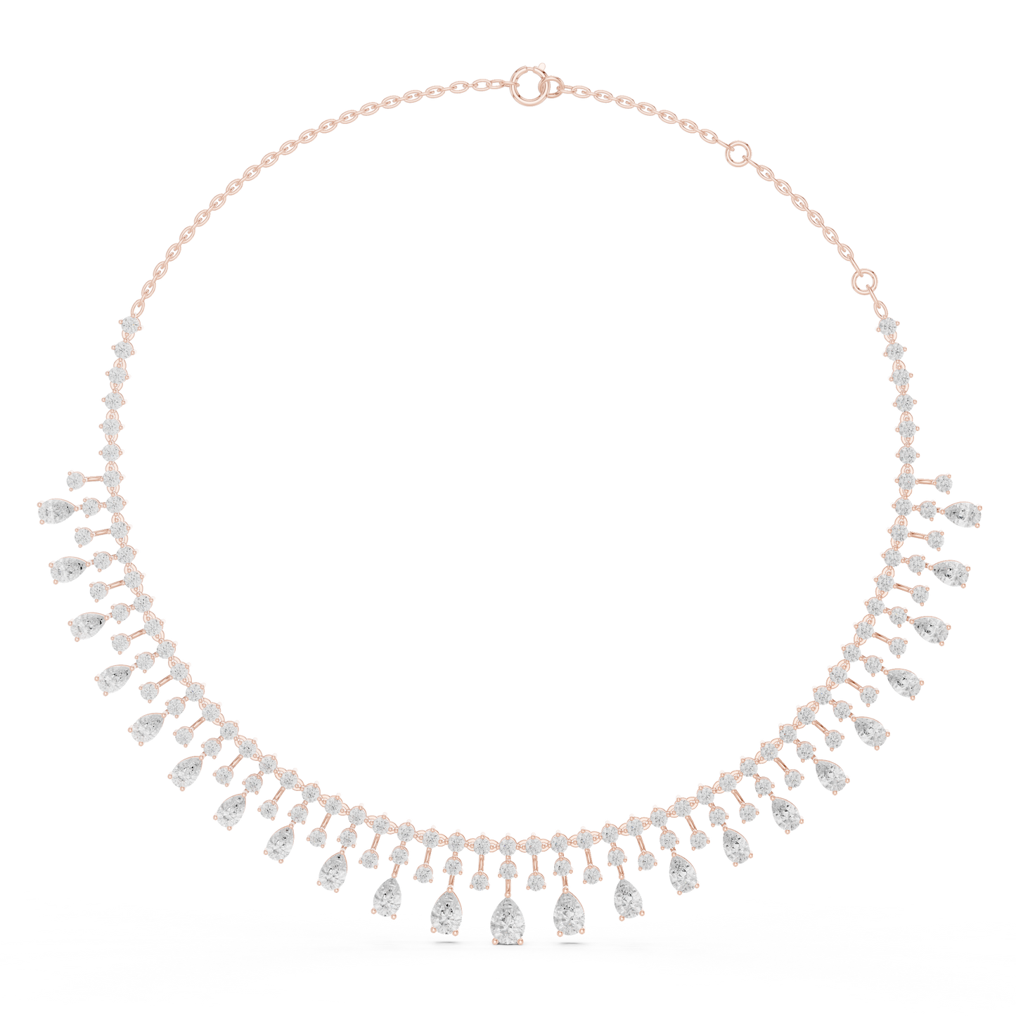13.54ctw Solid Gold Pear Cut Diamond Fringe Necklace | Luxury Chandelier Choker