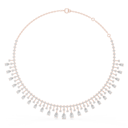13.54ctw Solid Gold Pear Cut Diamond Fringe Necklace | Luxury Chandelier Choker