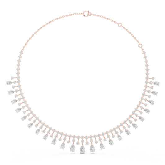 13.54ctw Solid Gold Pear Cut Diamond Fringe Necklace | Luxury Chandelier Choker