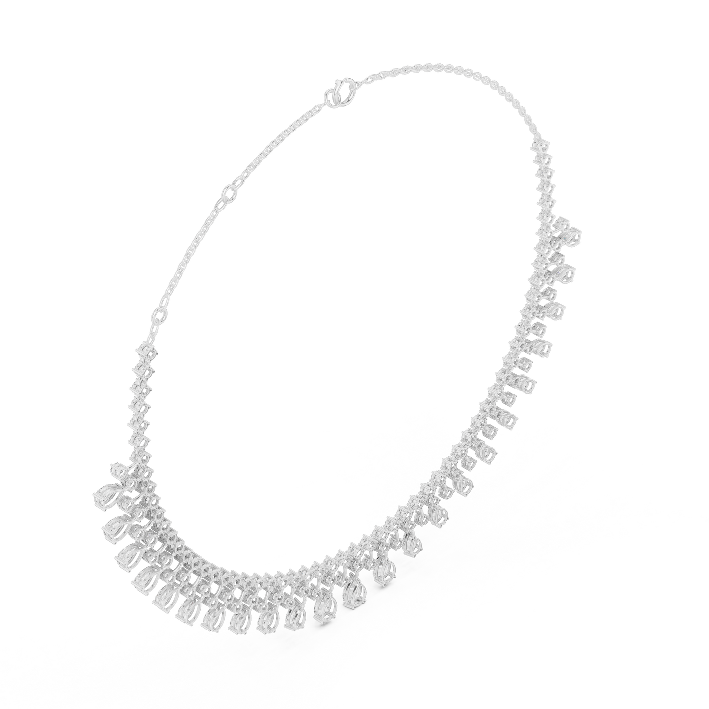 13.54ctw Solid Gold Pear Cut Diamond Fringe Necklace | Luxury Chandelier Choker