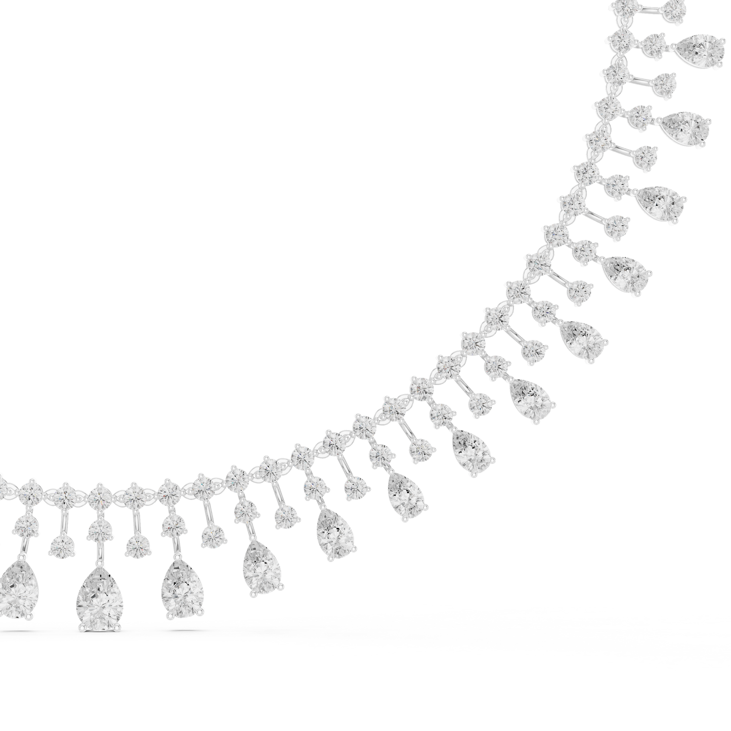 13.54ctw Solid Gold Pear Cut Diamond Fringe Necklace | Luxury Chandelier Choker