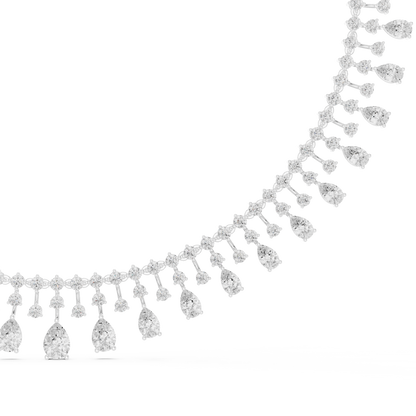 13.54ctw Solid Gold Pear Cut Diamond Fringe Necklace | Luxury Chandelier Choker