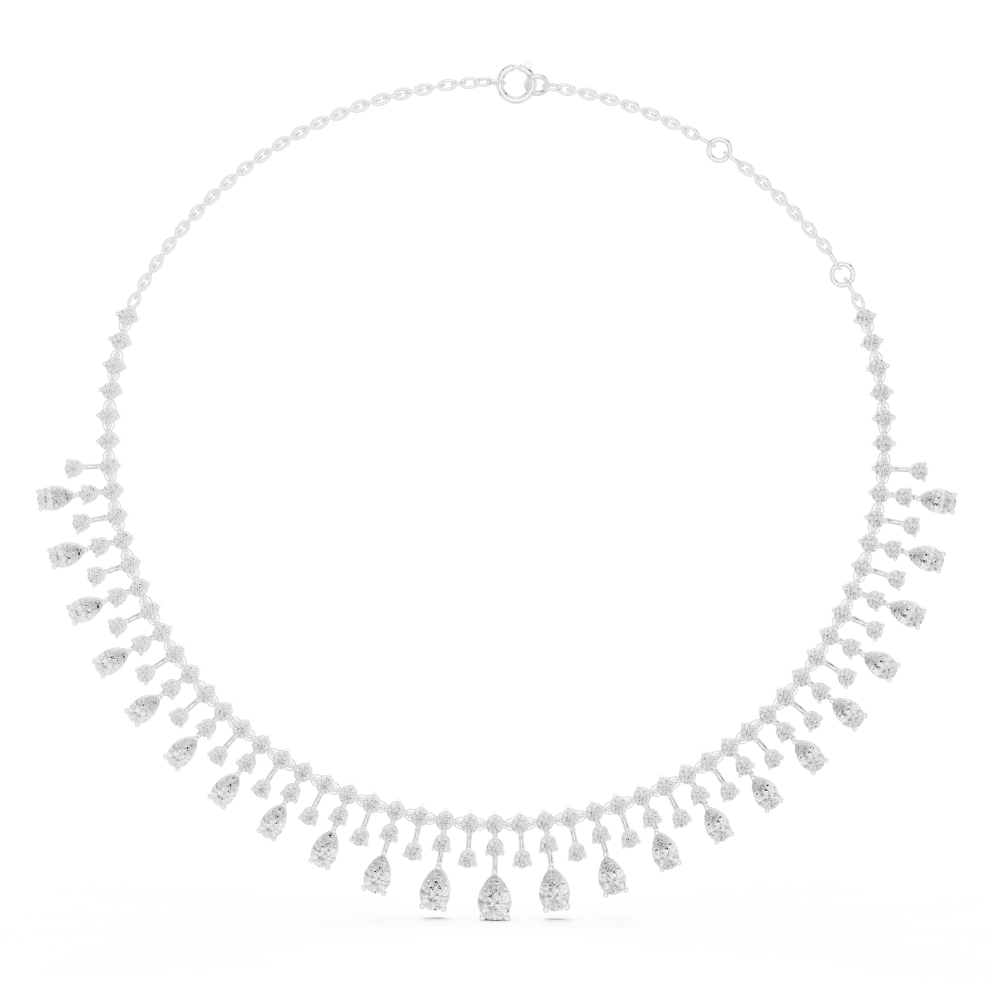 13.54ctw Solid Gold Pear Cut Diamond Fringe Necklace | Luxury Chandelier Choker