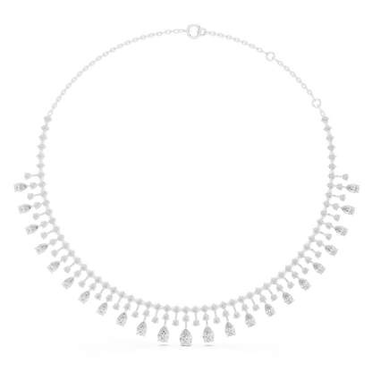 13.54ctw Solid Gold Pear Cut Diamond Fringe Necklace | Luxury Chandelier Choker