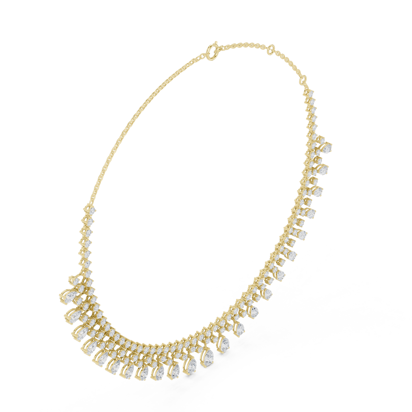 13.54ctw Solid Gold Pear Cut Diamond Fringe Necklace | Luxury Chandelier Choker