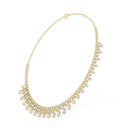 13.54ctw Solid Gold Pear Cut Diamond Fringe Necklace | Luxury Chandelier Choker