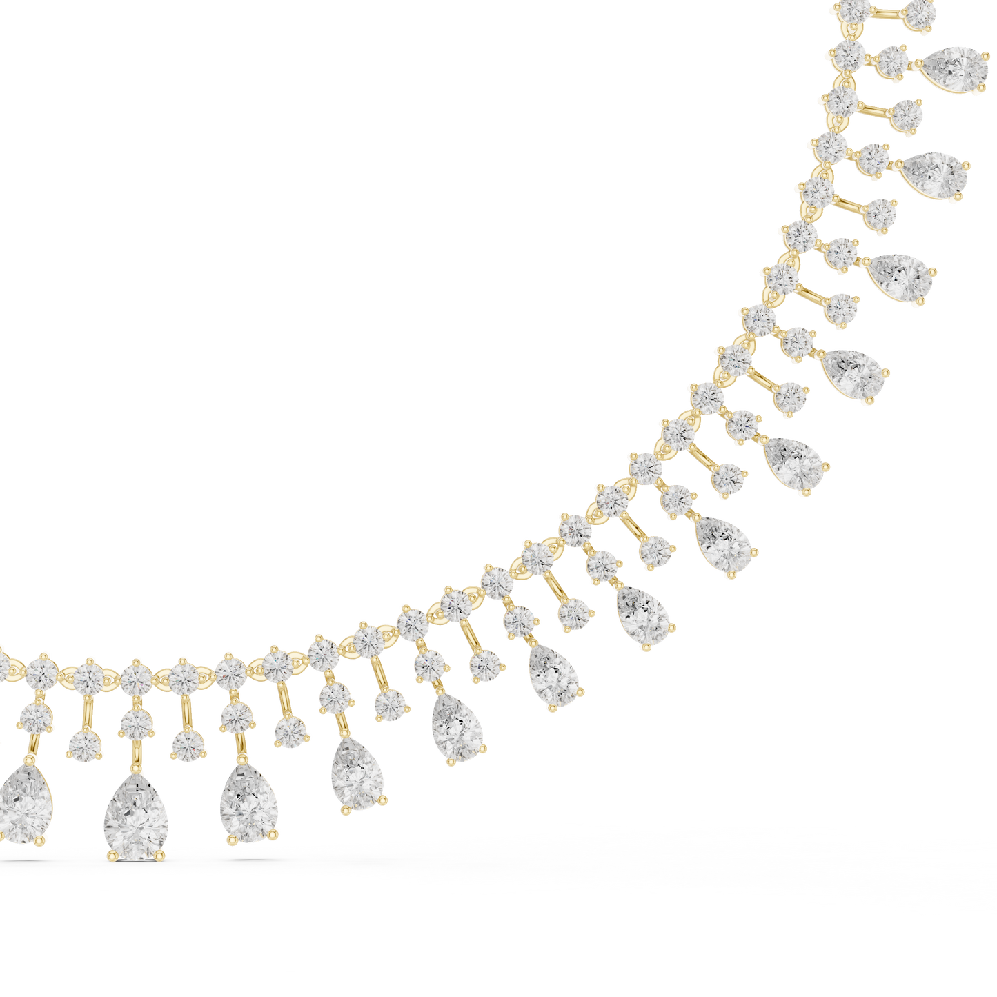 13.54ctw Solid Gold Pear Cut Diamond Fringe Necklace | Luxury Chandelier Choker