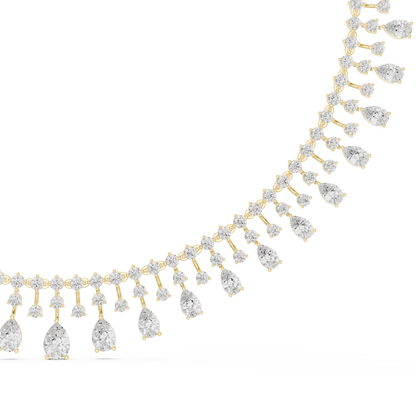 13.54ctw Solid Gold Pear Cut Diamond Fringe Necklace | Luxury Chandelier Choker
