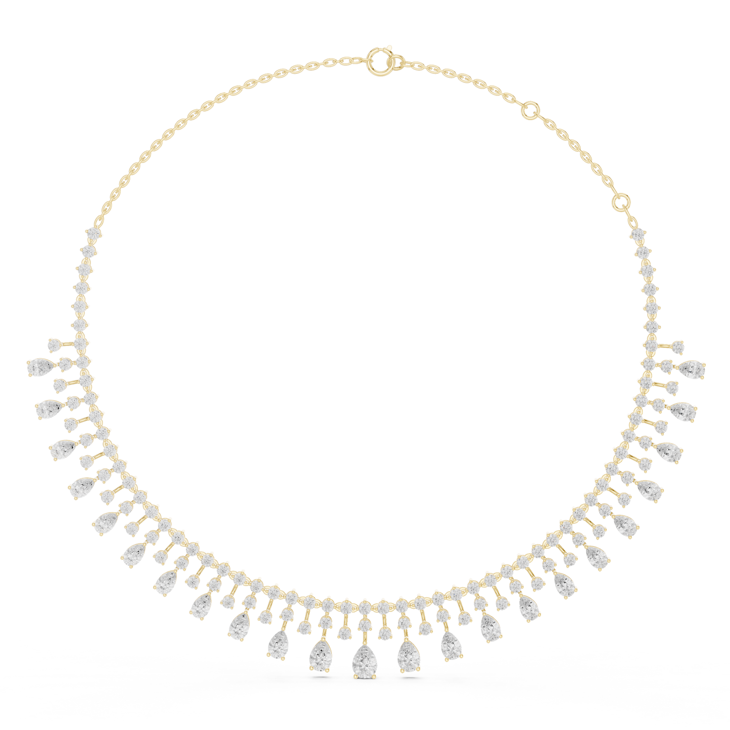 13.54ctw Solid Gold Pear Cut Diamond Fringe Necklace | Luxury Chandelier Choker