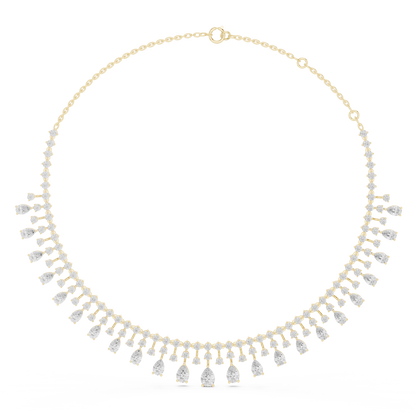 13.54ctw Solid Gold Pear Cut Diamond Fringe Necklace | Luxury Chandelier Choker