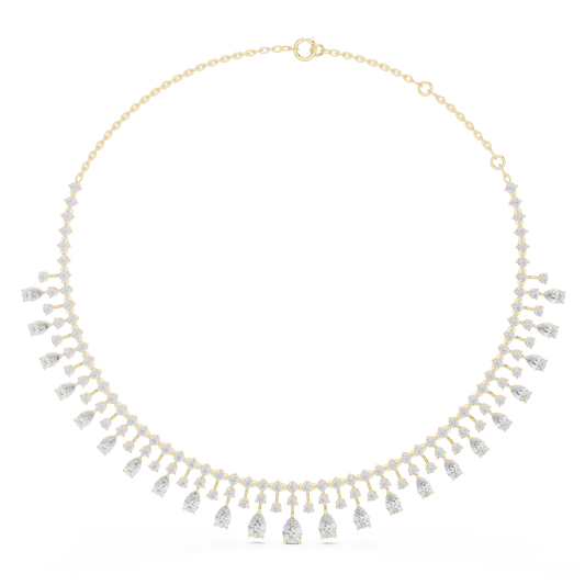 13.54ctw Solid Gold Pear Cut Diamond Fringe Necklace | Luxury Chandelier Choker