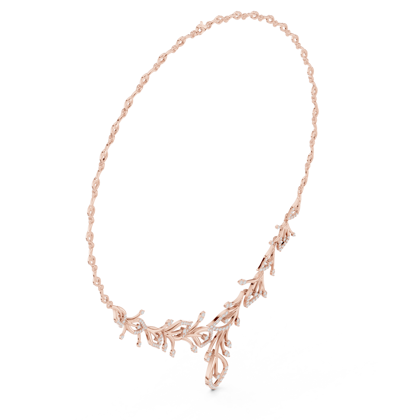 2.37ctw Yellow Gold Diamond Vine Necklace | Leaf Pendant Floral Bridal Jewelry
