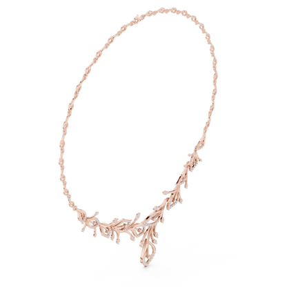 2.37ctw Yellow Gold Diamond Vine Necklace | Leaf Pendant Floral Bridal Jewelry