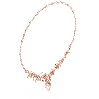 2.37ctw Yellow Gold Diamond Vine Necklace | Leaf Pendant Floral Bridal Jewelry