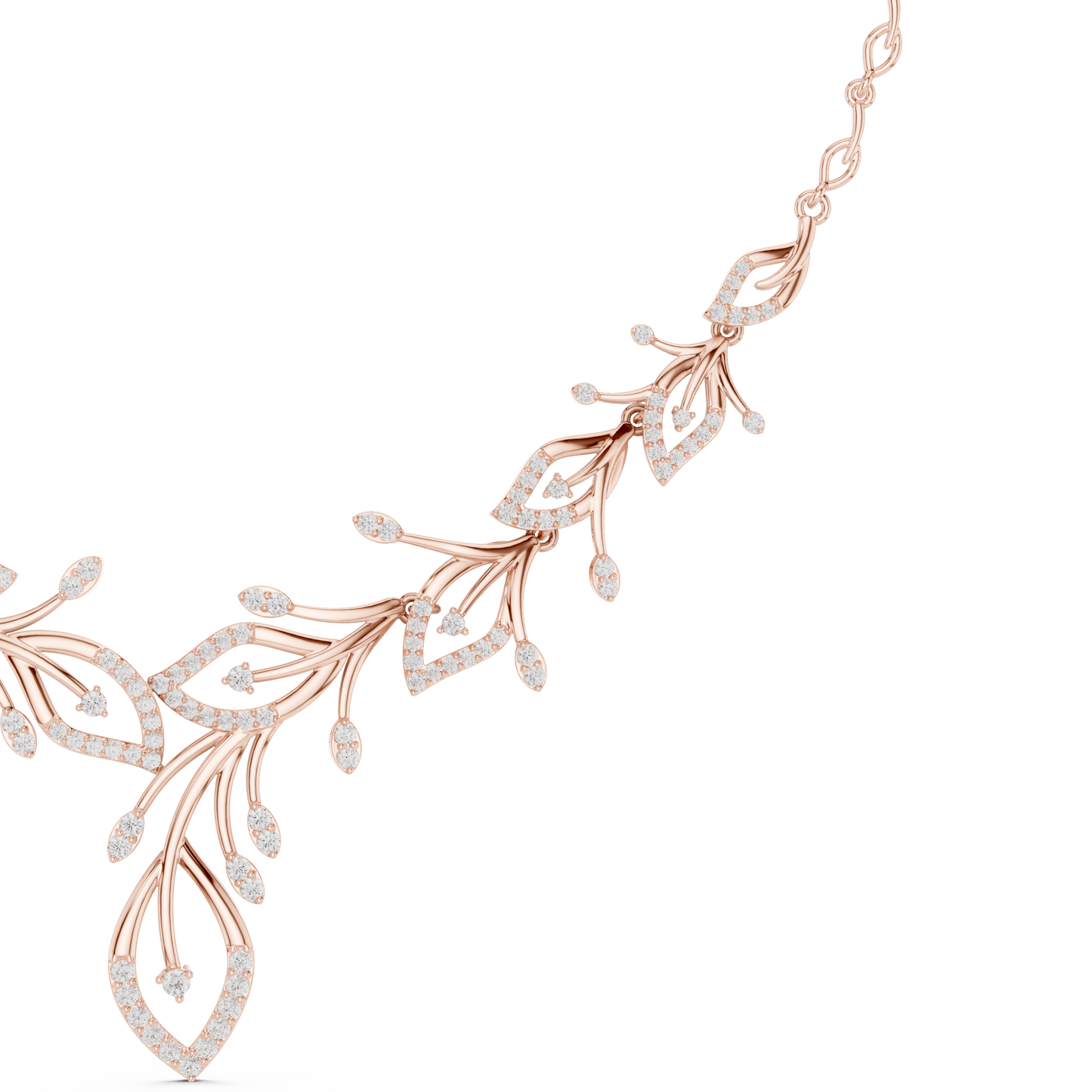 2.37ctw Yellow Gold Diamond Vine Necklace | Leaf Pendant Floral Bridal Jewelry