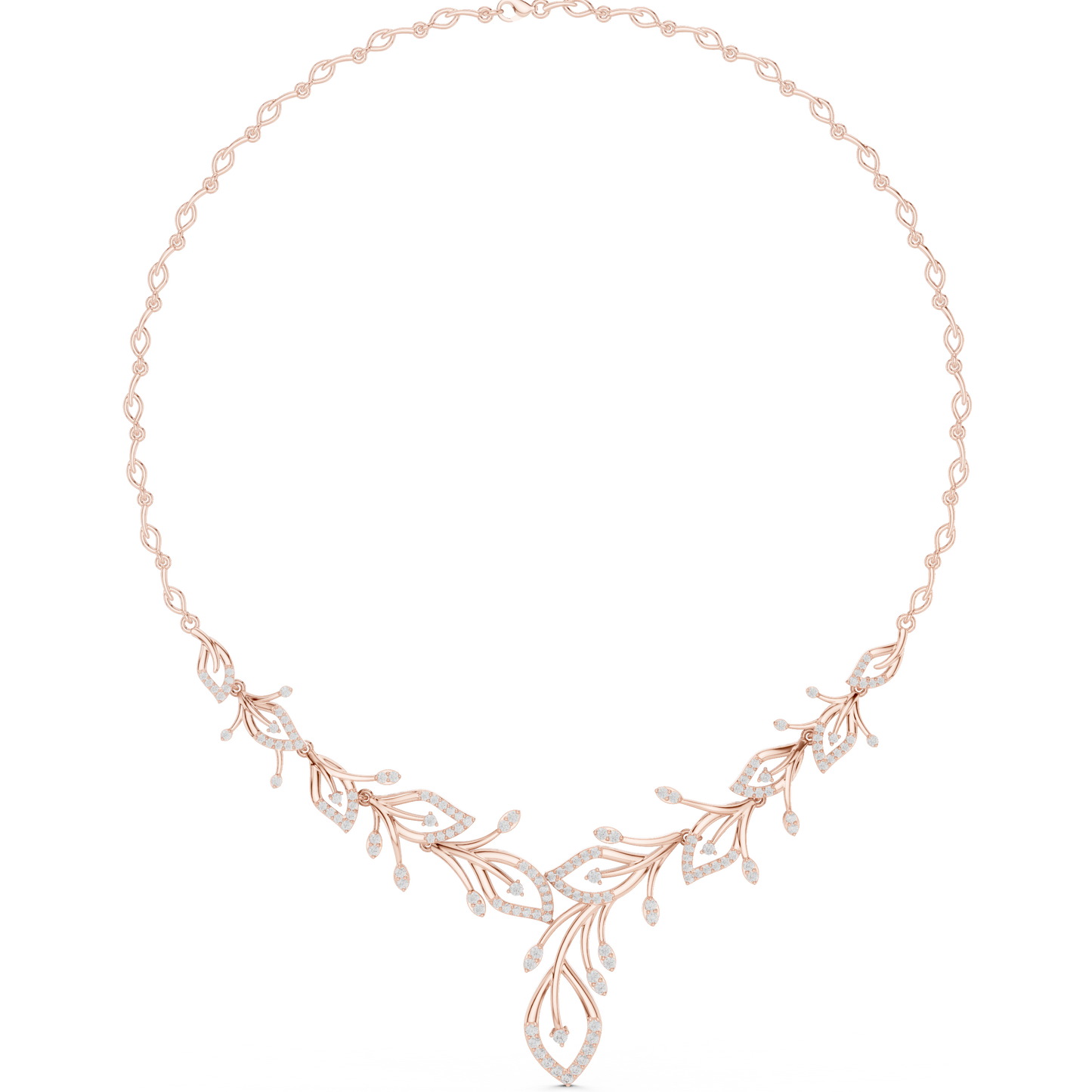 2.37ctw Yellow Gold Diamond Vine Necklace | Leaf Pendant Floral Bridal Jewelry