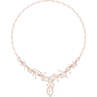 2.37ctw Yellow Gold Diamond Vine Necklace | Leaf Pendant Floral Bridal Jewelry