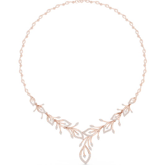2.37ctw Yellow Gold Diamond Vine Necklace | Leaf Pendant Floral Bridal Jewelry