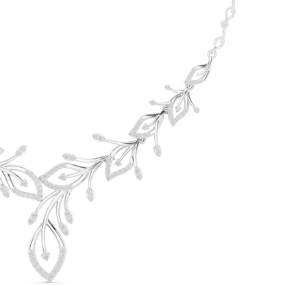 2.37ctw Yellow Gold Diamond Vine Necklace | Leaf Pendant Floral Bridal Jewelry