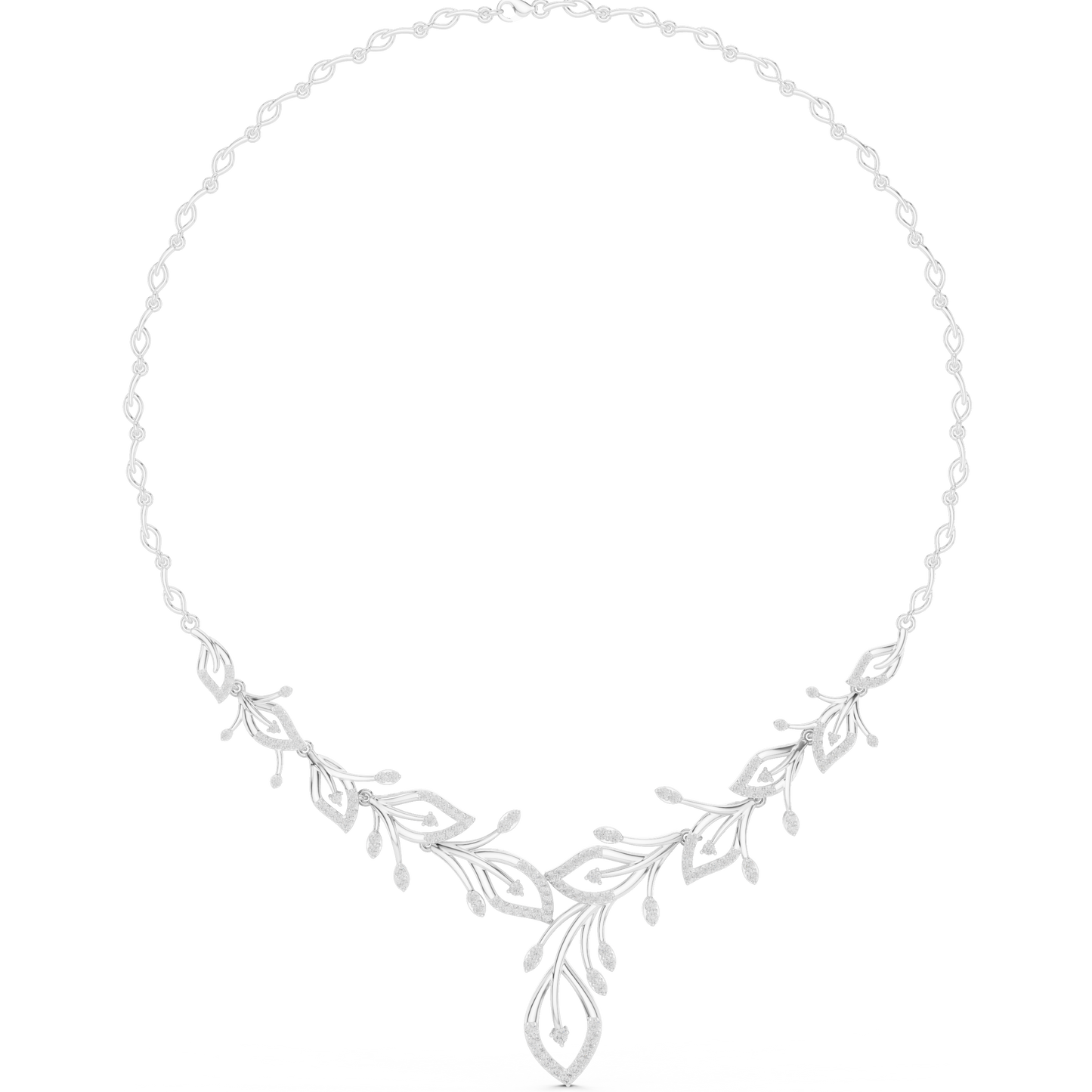 2.37ctw Yellow Gold Diamond Vine Necklace | Leaf Pendant Floral Bridal Jewelry