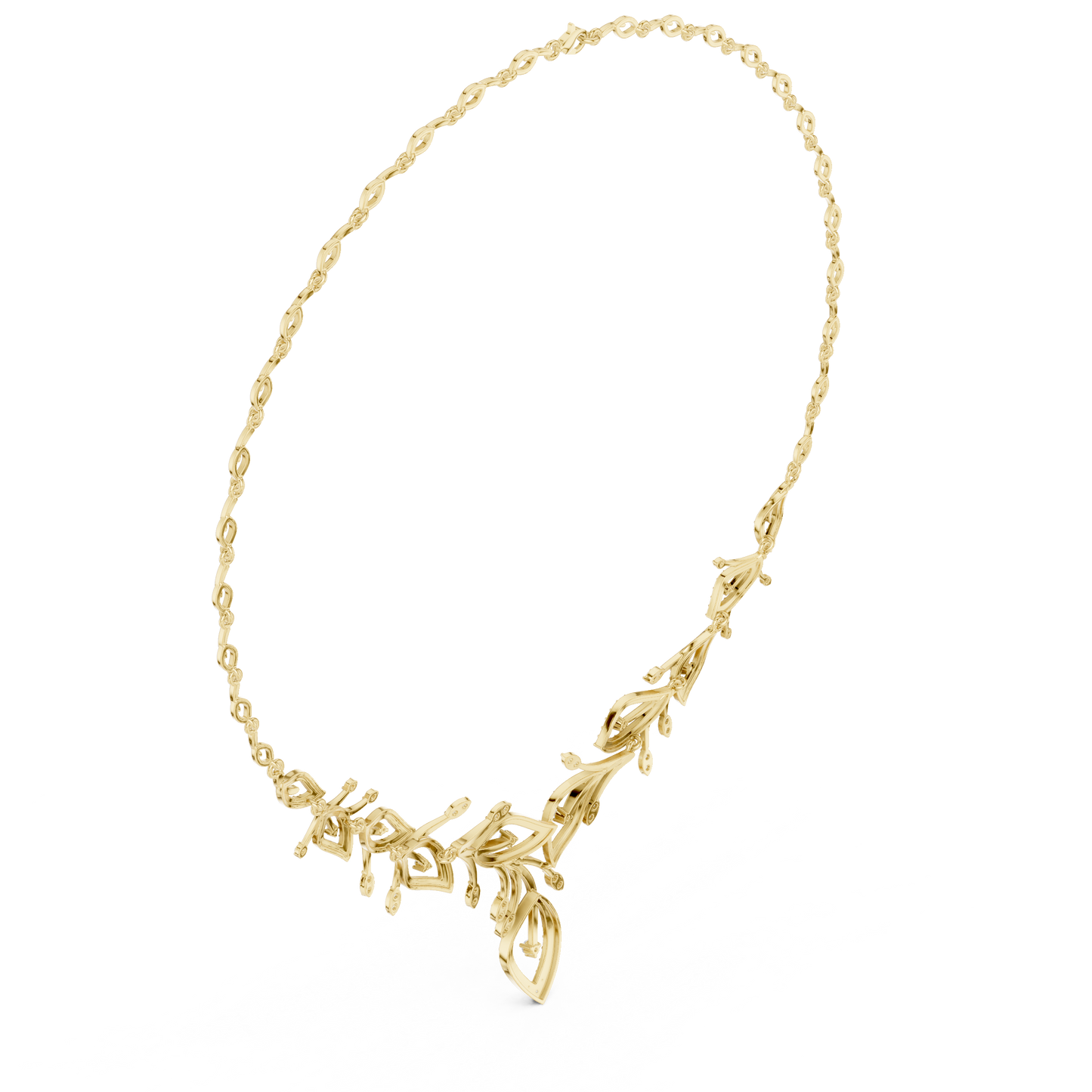 2.37ctw Yellow Gold Diamond Vine Necklace | Leaf Pendant Floral Bridal Jewelry