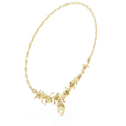 2.37ctw Yellow Gold Diamond Vine Necklace | Leaf Pendant Floral Bridal Jewelry